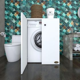 Kenzlife Tatyana Beyaz 90x70x60 cm Banyo Ofis Arkalıksız Kapaklı Çamaşır Makinesi Dolabı