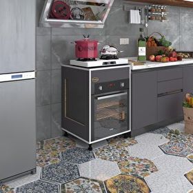 Kenzlife Tilkowski3 Gri 85*60*56 Fırın Ocak Dolabı Ayarlı Ayaklı Üstü Kapalı Standart Ankastre Modülü Kabini