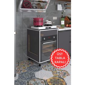 Kenzlife Tilkowski3 Gri 85*60*56 Fırın Ocak Dolabı Ayarlı Ayaklı Üstü Kapalı Standart Ankastre Modülü Kabini