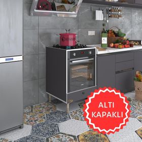 Kenzlife Tulyum Gri Firin Ocak Dolabi Ozel Boy Ayarli Ayakli Kapaklı Ankastre Modülü Kabini