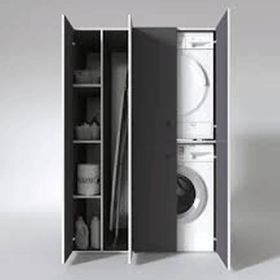 Kenzlife Yaromira Çerçeve 180x120x64 cm Mebran Kapak Gri Beyaz Mdf Gövde Çamaşır-Kurutma Makinesi Banyo Dolabı