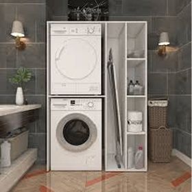 Kenzlife Yaromira Panjur 180x120x64 cm Beyaz Mebran Kapak Suntalama Beyaz Gövde Çamaşır Kurutma Makinesi Banyo Dolabı