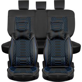 Kepmorpho Hyundai İX55 Lüx Deri Ön Arka Takım Royal Siyah Mavi Siyah Mavi Oto Koltuk Kılıfı