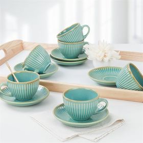 Keramika 12 Parça 6 Kişilik Q06 Teal Myra Çay Fincan Takımı