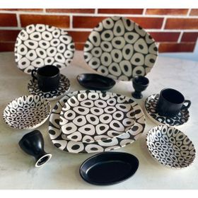 Keramika 14 Parça Tetra Black-White Kahvaltı Takımı