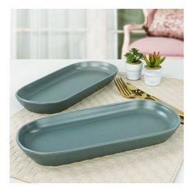 Keramika 2 Adet 26 cm Mat Yeşil Noyan Kayık Tabak