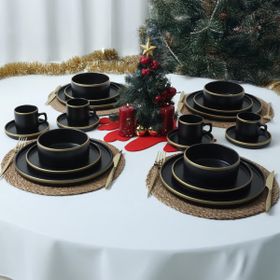 Keramika 20 Parça 4 Kişilik Mat Siyah Gold Fileli Stackable Yemek / Kahvaltı Takımı