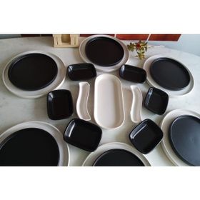 Keramika 21 Parça Mat Siyah-Beyaz Stackable Kahvaltı Seti