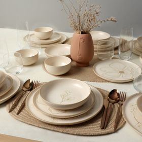 Keramika 24 Parça 6 Kişilik Taupe Bloom Nordıc Yemek Takımı