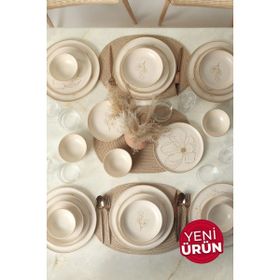 Keramika 24 Parça 6 Kişilik Taupe Bloom Nordıc Yemek Takımı