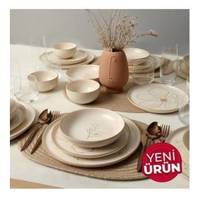 Keramika 24 Parça 6 Kişilik Taupe Bloom Nordıc Yemek Takımı