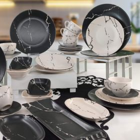 Keramika 31 Parça 6 Kişilik Mermer Desenli Kahvaltı Takımı