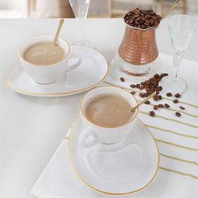 Keramika 4 Parça 2 Kişilik Gold Line Damla Kahve Sunum Seti