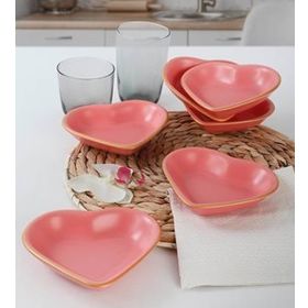 Keramika 6x14 cm Mat Pembe Altın Fileli Kalp Çerezlik