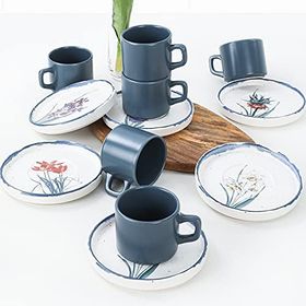Keramika Anatolian Flowers Stackable 12 Parça 6 Kişilik Çay Seti
