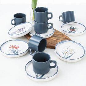 Keramika Anatolian Flowers Stackable 12 Parça 6 Kişilik Çay Seti