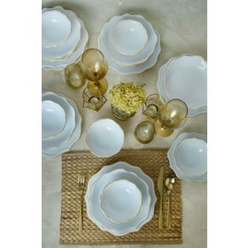 Keramika Beyaz Gold File Romeo 24 Parça 6 Kişilik Yemek Takımı