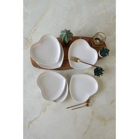 Keramika Beyaz Kalp 6 Adet 20 cm Pasta Tabağı