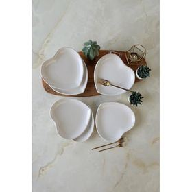 Keramika Beyaz Kalp 6 Adet 20 cm Pasta Tabağı
