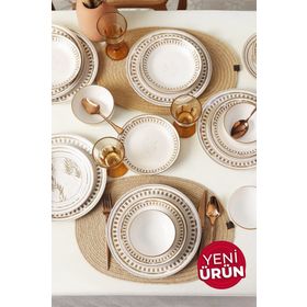 Keramika Brown Leaf 24 Parça 6 Kişilik Yemek Takımı