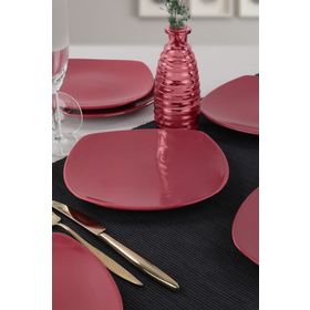 Keramika Carmen Kırmızı Köşem 22 cm 6 Adet Pasta Tabağı