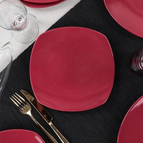 Keramika Carmen Kırmızı Köşem 22 cm 6 Adet Pasta Tabağı