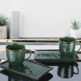 Keramika Doğaltaş Artistik Yeşil 4 Parça Fincan Seti