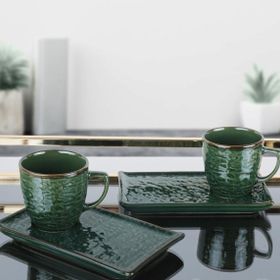 Keramika Doğaltaş Artistik Yeşil 4 Parça Fincan Seti