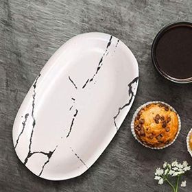 Keramika Hitit Mat Beyaz Mermer Desen 19 cm Kayık Tabak
