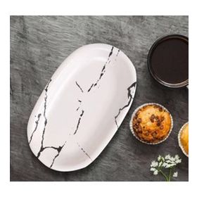 Keramika Hitit Mat Beyaz Mermer Desen 19 cm Kayık Tabak