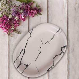 Keramika Hitit Mermer Desen Mat Beyaz 25 cm Kayık Tabak