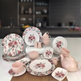 Keramika Keraart 34 Parça 6 Kişilik Pembe Kahvaltı Takımı
