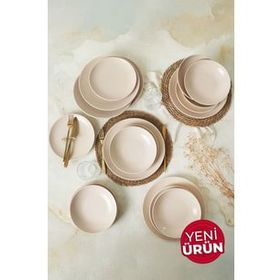 Keramika Kumlu Krem 18 Parça 6 Kişilik Rölyefli Yemek Takımı