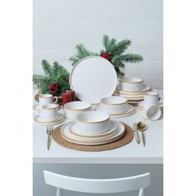 Keramika Mat Beyaz Gold Fileli 20 Parça 4 Kişilik Stackable Yemek Kahvaltı Takımı