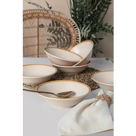 Keramika Mat Krem Gold File Hitit 18 cm 6 Adet Yemek Tabağı