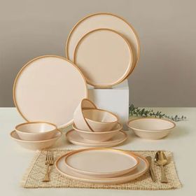 Keramika Mat Krem Gold Fileli Yemek Takımı 24 Parça 6 Kişilik