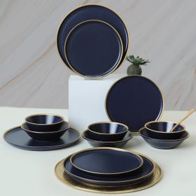 Keramika Mat Lacivert Gold Fileli 24 Parça 6 Kişilik Yemek Takımı