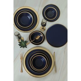 Keramika Mat Lacivert Gold Fileli 24 Parça 6 Kişilik Yemek Takımı