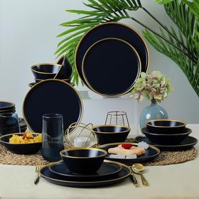 Keramika Mat Lacivert Gold Fileli 24 Parça 6 Kişilik Yemek Takımı