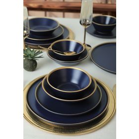 Keramika Mat Lacivert Gold Fileli 24 Parça 6 Kişilik Yemek Takımı