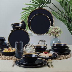 Keramika Mat Lacivert Gold Fileli 24 Parça 6 Kişilik Yemek Takımı