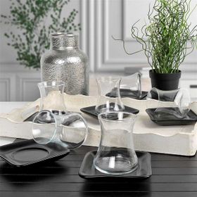 Keramika Mat Siyah Cam 12 Parça 6 Kişilik Çay Takımı