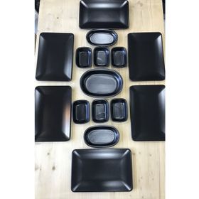 Keramika Mat Siyah Kare 15 Parça 6 Kişilik Kahvaltı İkram Seti