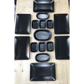 Keramika Mat Siyah Kare 15 Parça 6 Kişilik Kahvaltı İkram Seti
