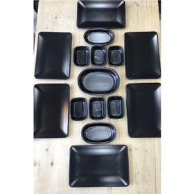 Keramika Mat Siyah Kare 15 Parça 6 Kişilik Kahvaltı İkram Seti