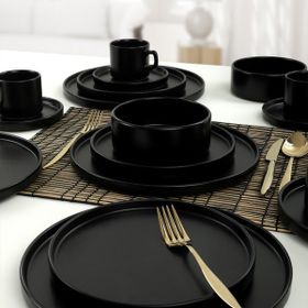 Keramika Mat Siyah Yemek 20 Parça 4 Kişilik Kahvaltı Takımı