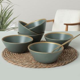 Keramika Mat Yeşil Gold File Hitit 14 cm 6 Adet Çorba Kasesi