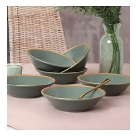 Keramika Mat Yeşil Gold File Hitit 18 cm 6 Adet Yemek Tabağı