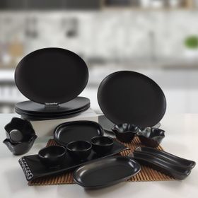 Keramika Oval 18 Parça 6 Kişilik Siyah Mat Kahvaltı Takımı