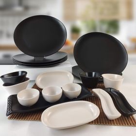 Keramika Oval 18 Parça 6 Kişilik Siyah Mat Kahvaltı Takımı